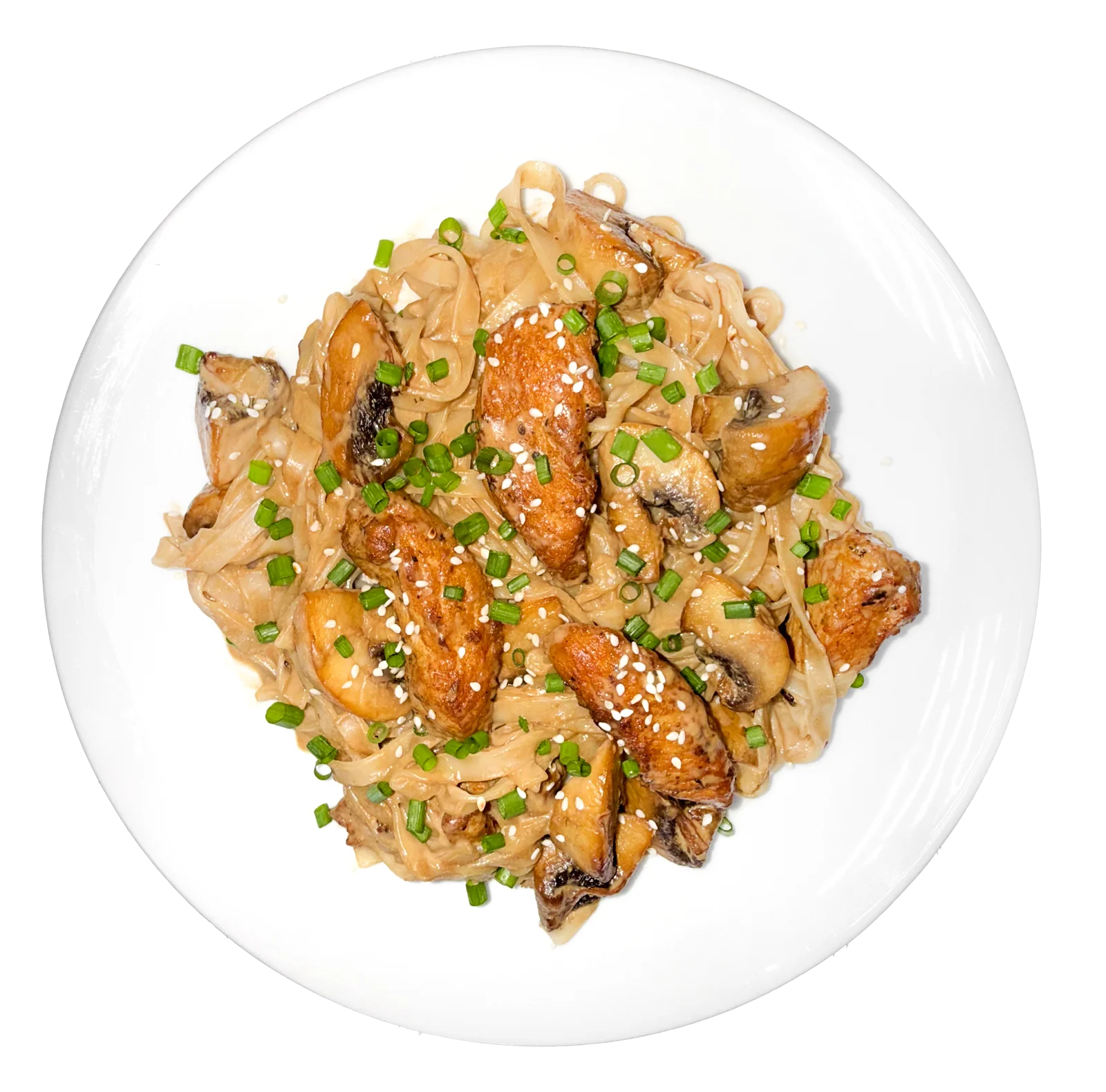 Noodles with chicken and mushrooms