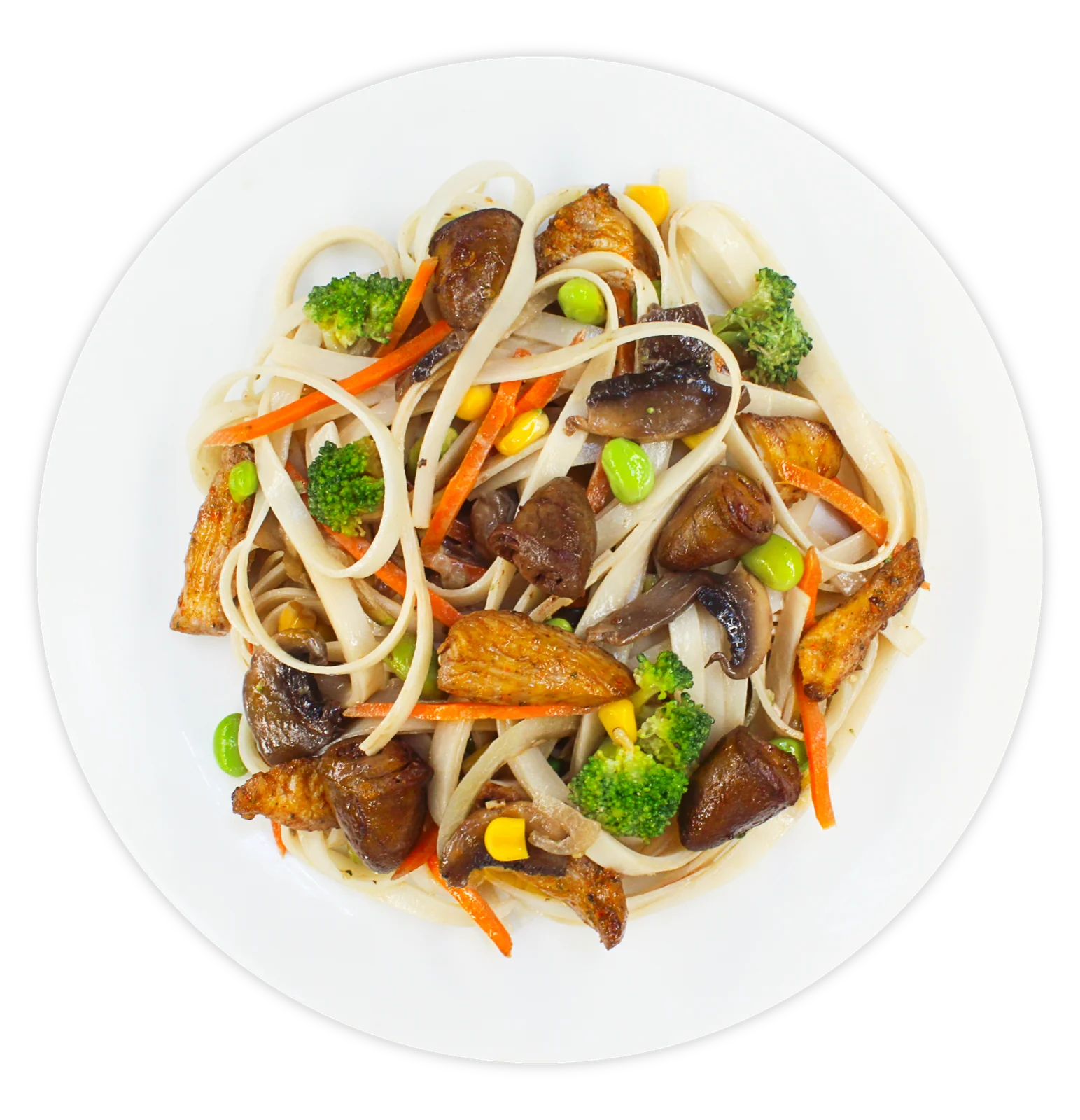 Rice noodles with chicken and chicken hearts