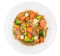 Funchoza noodles with seafood