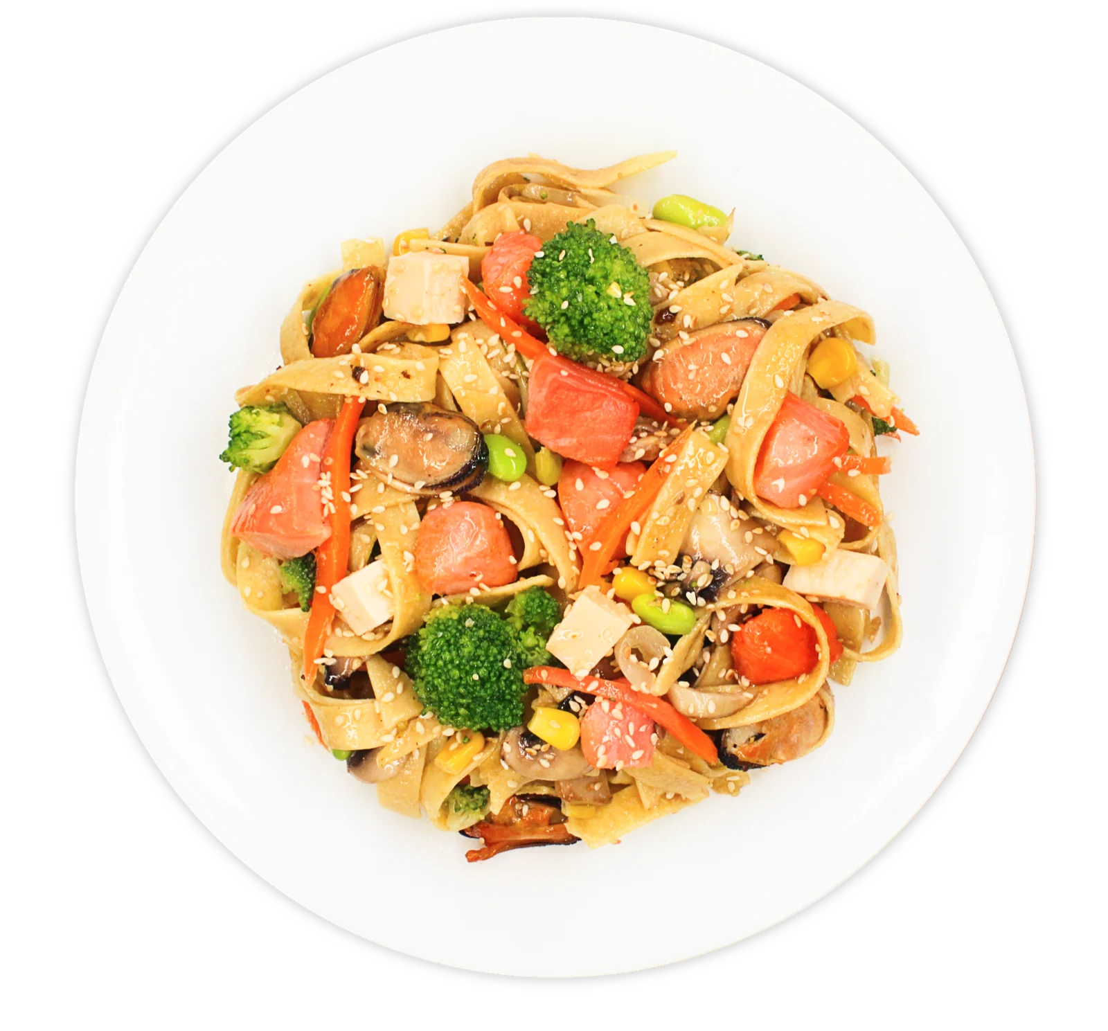 Egg noodles with seafood