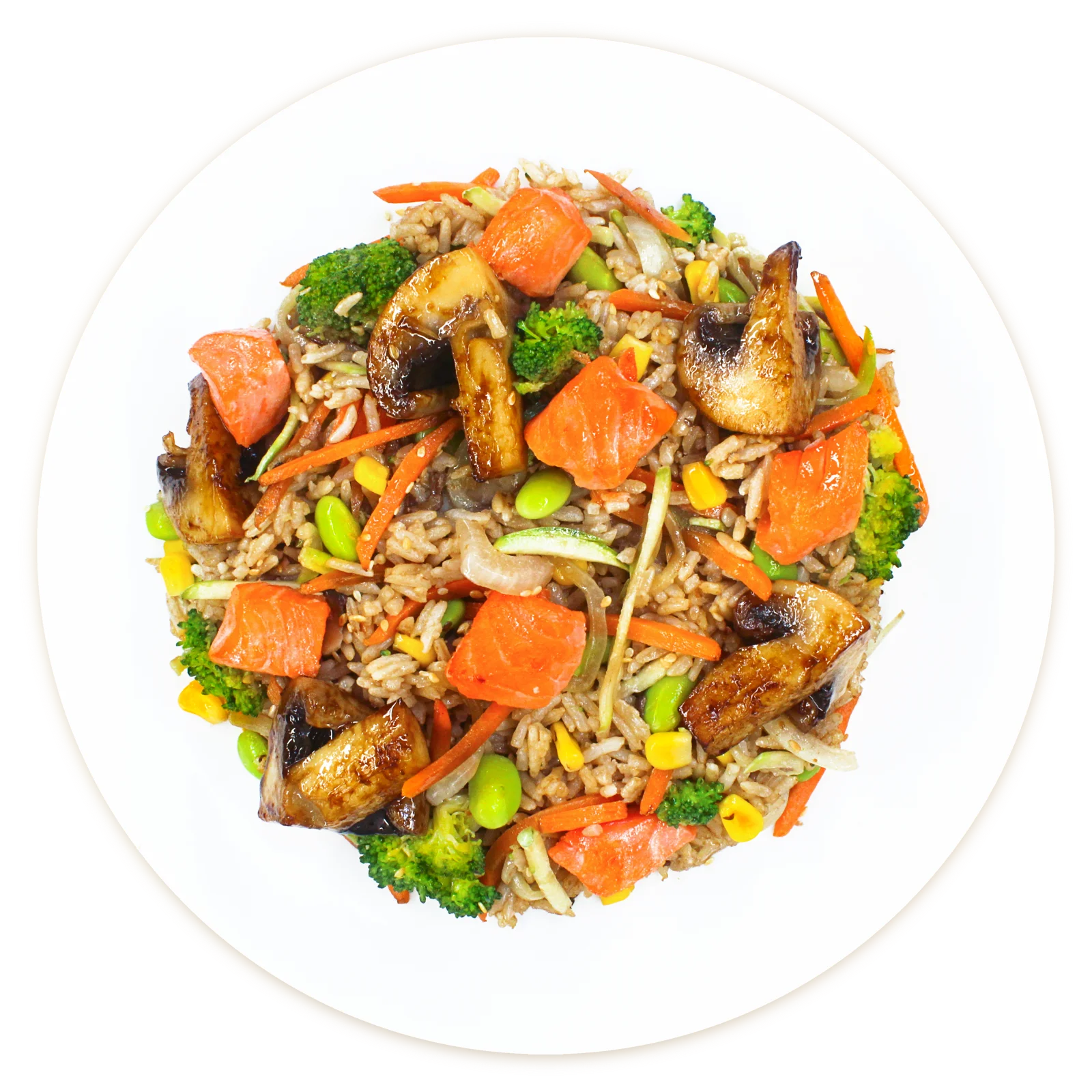 Rice with mushrooms and salmon