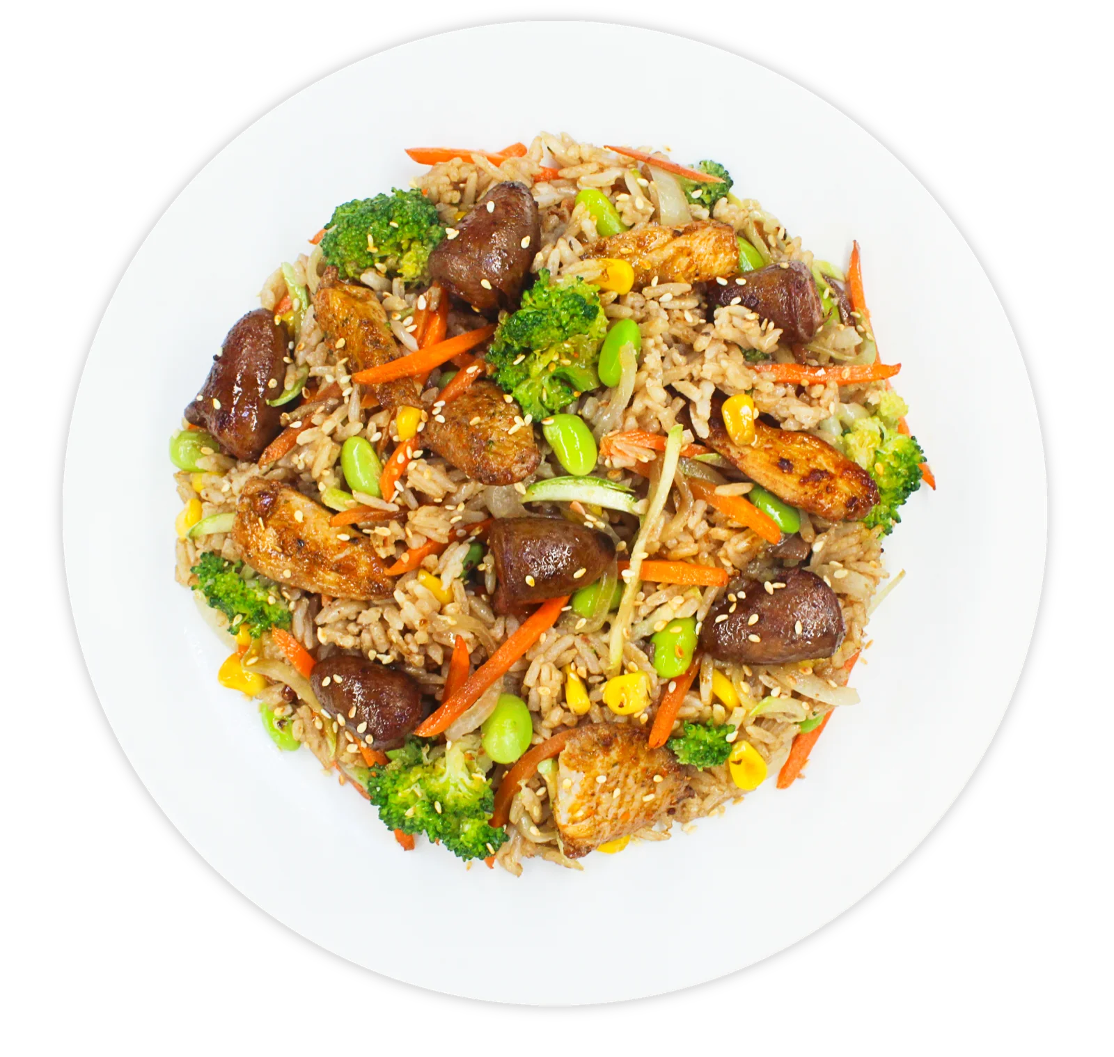 Rice with chicken hearts and vegetables.